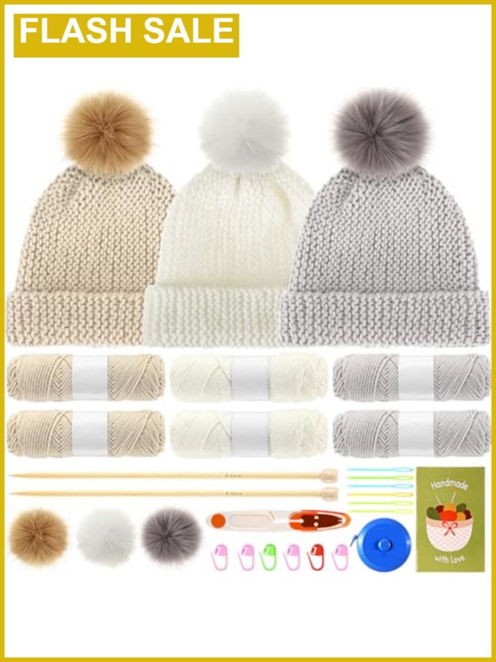 Knitting Kit for Beginners Learn to Knit Adults Complete Hat Making Set with
